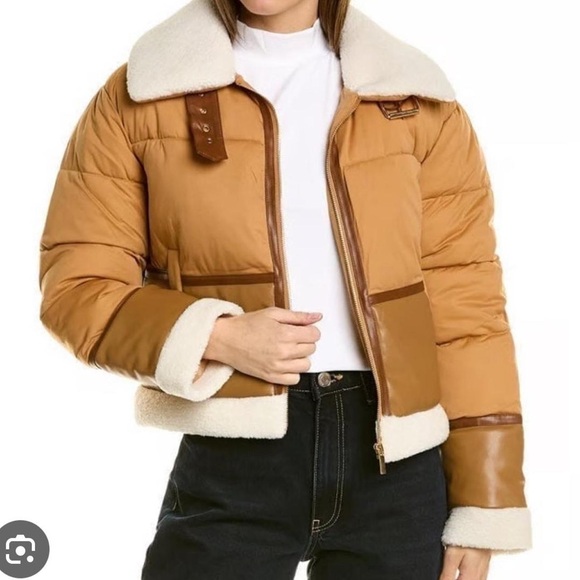 7 For All Mankind Jackets & Blazers - 7 For All Mankind Tan and Cream Puffer Jacket